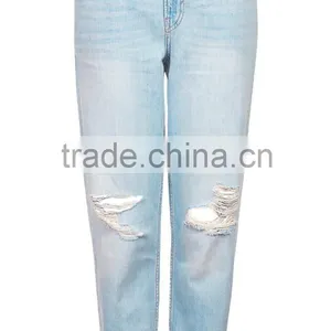 Blue Distressed Holes Denim Pants With Straight Leg Girls Sex Leg Jean Pant Dubai Girl Photo thumbnail-2
