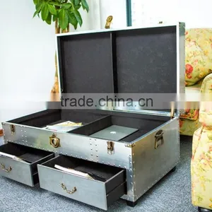 Aviator Coffee Table Riveted Aluminum Metal Modern Design thumbnail-5