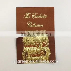 Dark Brown Basis Shiny Golden Metallic Thread Logo Woven Patches thumbnail-1