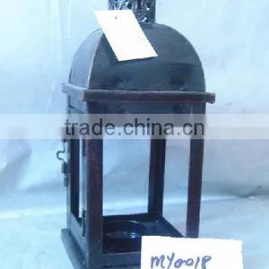 Antique Brown Metal Lantern With Clear Glass Wall thumbnail-1