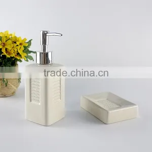Custom Design 2 PCS Ceramic Bulk Bath Accessories Shampoo Bottle and Soap Dish thumbnail-2
