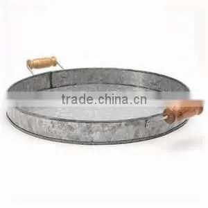 Wooden Handle Food Canister/Round Metal Serving Tray/Food Holder Beer Holder/Bar/Party Tray thumbnail-2