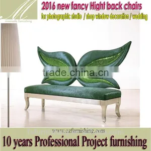 Fancy Fun Romantic High Back Decoration Leisure Chair Butterfly Green Velvet Wedding Chair Hotel Photo Studio Shop Window Chair thumbnail-1