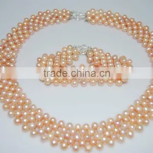 4-5mm Freshwater Pearls Necklace With Bracelet Jewelry Set thumbnail-1