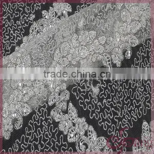 Silver Metallic Embroidery Design Netting Fabric, Sparkle Embroidery Design Fabric for Wedding Dresses thumbnail-3