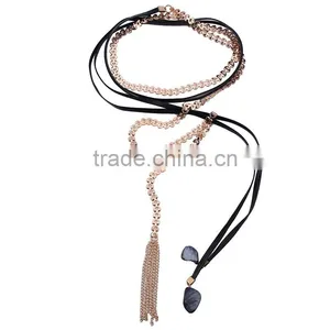Long Rose Alloy Chain With Chamois Leather Rope Necklaces Jewelry thumbnail-4