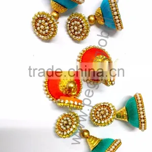 Handmade Silk Thread Earrings, Jhumka Earrings Festive Collection India thumbnail-3