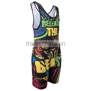 USA Cheap Custom Sublimated Wrestling Singlets for Children thumbnail-3