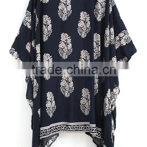 2017 Women Casual Navy Vintage Floral Loose Kimono With Asymmetrical Hem Ladies Summer Beachwear thumbnail-2