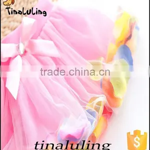 New Arrival Children Tulle Skirt With Flower Petal Kids Flower Girls Tulle Skirt thumbnail-1