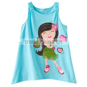 Fashion Girls Sleeveless Cartoon T-shirts Children's Blue With Little Girls Princess Tops thumbnail-1