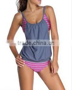 EY0039A Vertical Stripe Print Straps Short Bodysuit for Swimming Wear Sexy Beach Clothes thumbnail-6