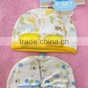 OEM or Stocked ,4pcs/set Newborn Baby Double Hat, 2 Pieces + Protective Gloves, 2 Pairs of Cotton, 4 Pcs Each Set thumbnail-3