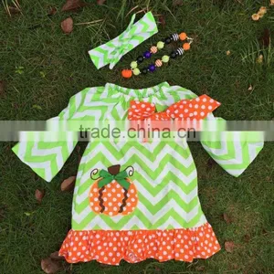 2015 New Arrival Kids Pumpkin Dress Kids Boutique Dress Girl Chervon Halloween Dress Ningbo Baby Kids Wear Firm thumbnail-1