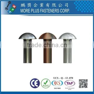 Taiwan Stainless Steel 18-8 Chrome Plated Steel Nickel Plated Steel Copper Brass DIN6791 DIN660 Semi-Tubular and Solid Rivet thumbnail-5