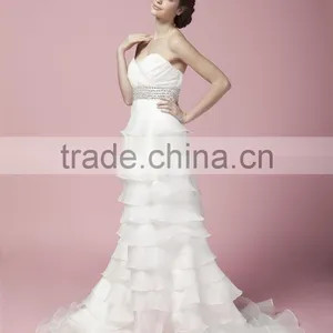 Sheath Sweetheart Neck Ruffle With Beaded Sash Strapless Wedding Dress AS27902 thumbnail-1