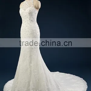 2017 A-line High Neck Sleeveless Floor-length Lace Wedding Gowns AS41101 thumbnail-1