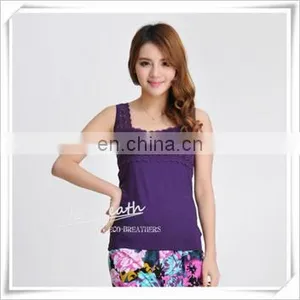 Lace Trim Square Neck Tank Top Bamboo Fiber Ladies Sleeveless Vest thumbnail-5