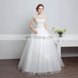 HS1607 Vintage Applique Sleeveless Customized Plus Latest Bridal Wedding Gown Design thumbnail-1