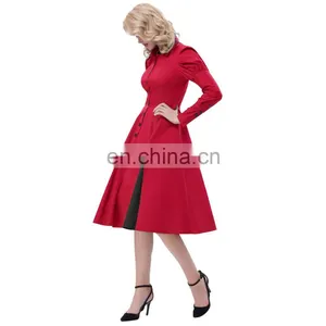 Belle Poque Victorian Style Long Sleeve Shirt Collar Contrast Color Red Retro Vintage Swing Dress BP000366-2 thumbnail-3