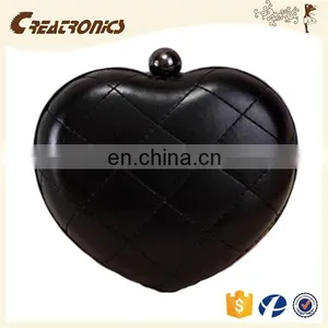 CR Low MOQ Requirements Shining Quilted Griddings pu Surface Heart-shaped Long Chian Black Best Selling New Coin Bag thumbnail-1