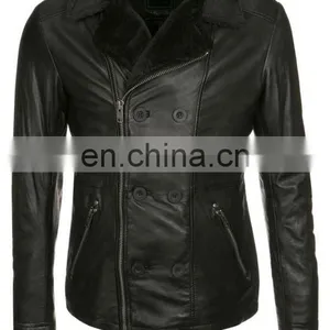 Men High Quality Double Press Jacket With Fur Collar/ Leather Fashion Jacket thumbnail-3