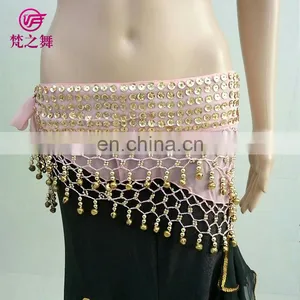 Top Level New Products Wholesale Indian Chiffon Gold Sequins Belly Dance Hip Scarf With Bells Y-2055 thumbnail-5