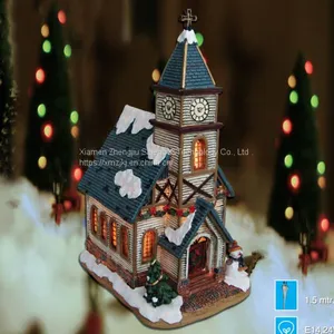 Christmas Church House With LED Lights 9L LED Musical Ski Scene With Polyresin Christmas House Decoration thumbnail-1