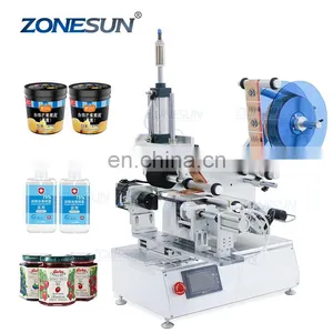 ZONESUN ZS-TB805 Glass Jar Sticker Square Water Bottle Sleeve Semi Automatic Round Bottle Plastic Cans Lighter Labeling Machine thumbnail-1