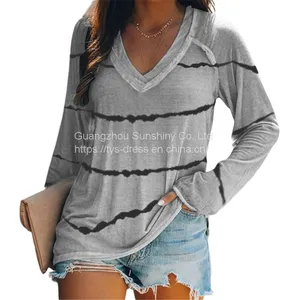 Tie-dye Stripes Printed V-neck Long-sleeved T-shirt Women thumbnail-4