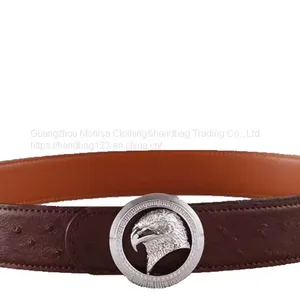 Eagle Head Belt Male Ostrich Grain Cowhide Leather Belt With Diamond Eagle Head Stainless Steel Buckle thumbnail-5