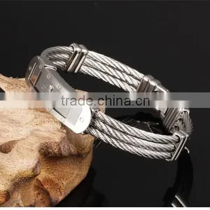 Wholesale Titanium Steel Man Bangles Three Rows Between Steel Wire Armoured Gold Bracelet With Cross thumbnail-2