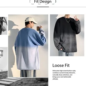 New Design Gradient Tie Dye Sweater 100% Polyester Men's Crew Neck Casual Heavy Washed Men's Sweatshirt thumbnail-1