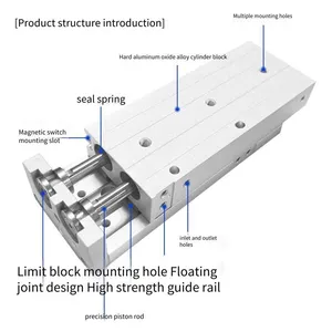 Hlq16 Pneumatic Sliding Table Cylinder 8/12/16/20/25-10s20s30s40s-150s Linear Precision Guide Rail Cylinder thumbnail-3