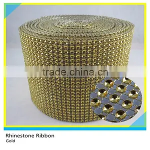 Crystal Wedding Mesh Ribbon Gold Color For Decoration Candle & Cake 12cm*10 Yards thumbnail-2