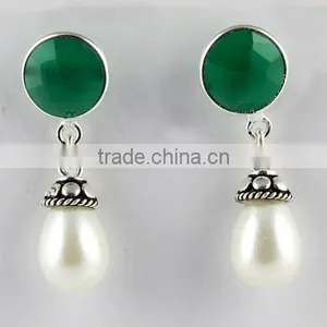 Ever Green !! Pearl & Green Onyx 925 Sterling Silver Earring, Gemstone Silver Jewelry, Handmade Silver Jewelry thumbnail-2