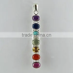 Perfect Multi Color 925 Sterling Silver Chakra Pendant, Gemstone Silver Jewelry, Handmade Silver Jewelry thumbnail-6