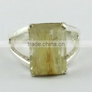 Suitable Golden Rutile Silver Ring, 925 Sterling Silver Jewellery Wholesale, Unique Silver Jewelry thumbnail-2