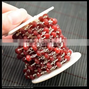 LFD-0016C ~ Wholesale Silver Plated Wire Wrapped Faceted Red Color Stone Chain Beaded Jewelry Finding thumbnail-1