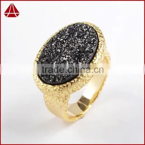 Vintage Style Oval Titanium Black Druzy Chunky Ring thumbnail-1
