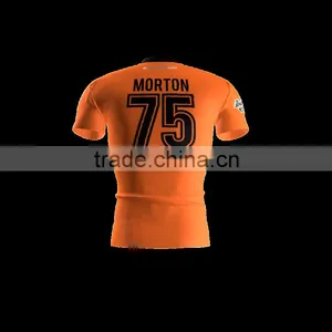 Polyester Spandex Long Sleeves District 5 Orange Compression Shirt/Rash Guard With Club Logo Player Name and Numbers at Sleeves thumbnail-2