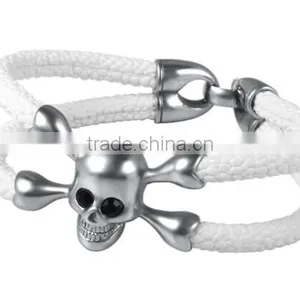 Hot Sale Stainless Steel Exotic Handmade North Skull Stingray Bracelet/Arrow Cuff Mens Leather Bracelet Anchor Bracelet thumbnail-3