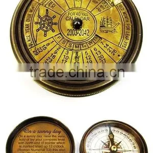 Nautical Brass Calender Compass, Screw-On Lid, Hexagon Base, 13451 thumbnail-1