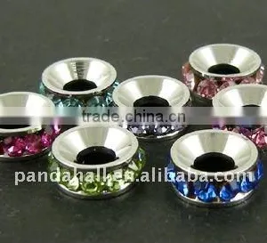 Brass Crystal Rhinestone Spacer Beads, Rondelle, Mixed, 10x4mm(RSB097) thumbnail-1