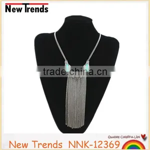 New Arrivals Women Bohemian Long Chain Turquoise Tassel Pendant Necklace thumbnail-5
