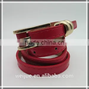 Gold Plated Alloy Buckle Leather Girl's Red Skinny Belt thumbnail-1