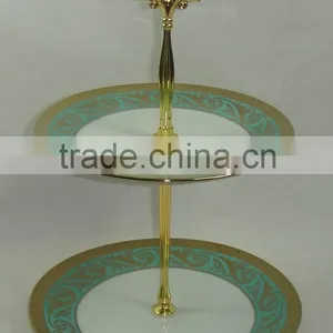 2 Tier Cake Plate / Ceramic Plate 2 Tier Cake Stands With Handle Gold or Silver for Fruit ,bread and Cake thumbnail-1