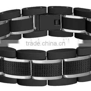 Top Quality CZ & Carbon Fiber Inlay Stainless Steel Bracelet Tungsten Carbide Mens Bracelet thumbnail-5