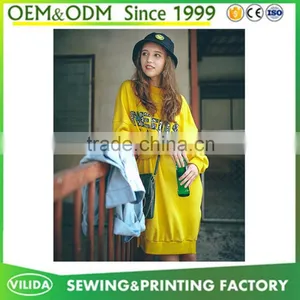 Factory in China OEM Custom Autumn Women Fashion 100% Cotton Long Hoodies Dress thumbnail-3