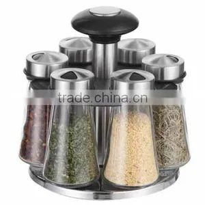 SINOGLASS 6 Jars Stainless Steel Cap Glass Spice Jar Rack Set thumbnail-1